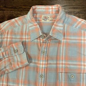 Faherty Blue and Peach Plaid Button-Down Shirt